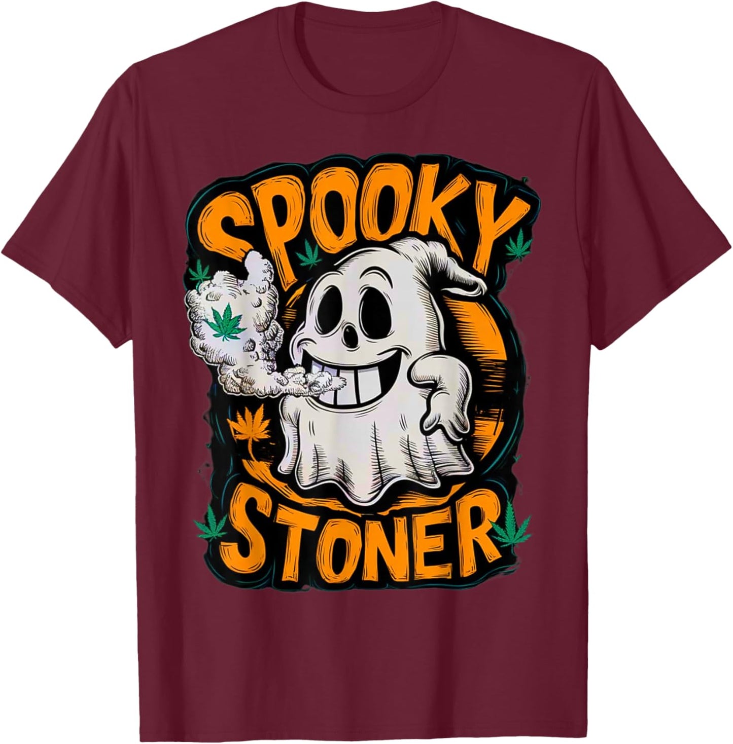 Spooky Stoner Funny Halloween Weed Cannabis Marijuana 420 T-Shirt - T-Shirt | Maroon