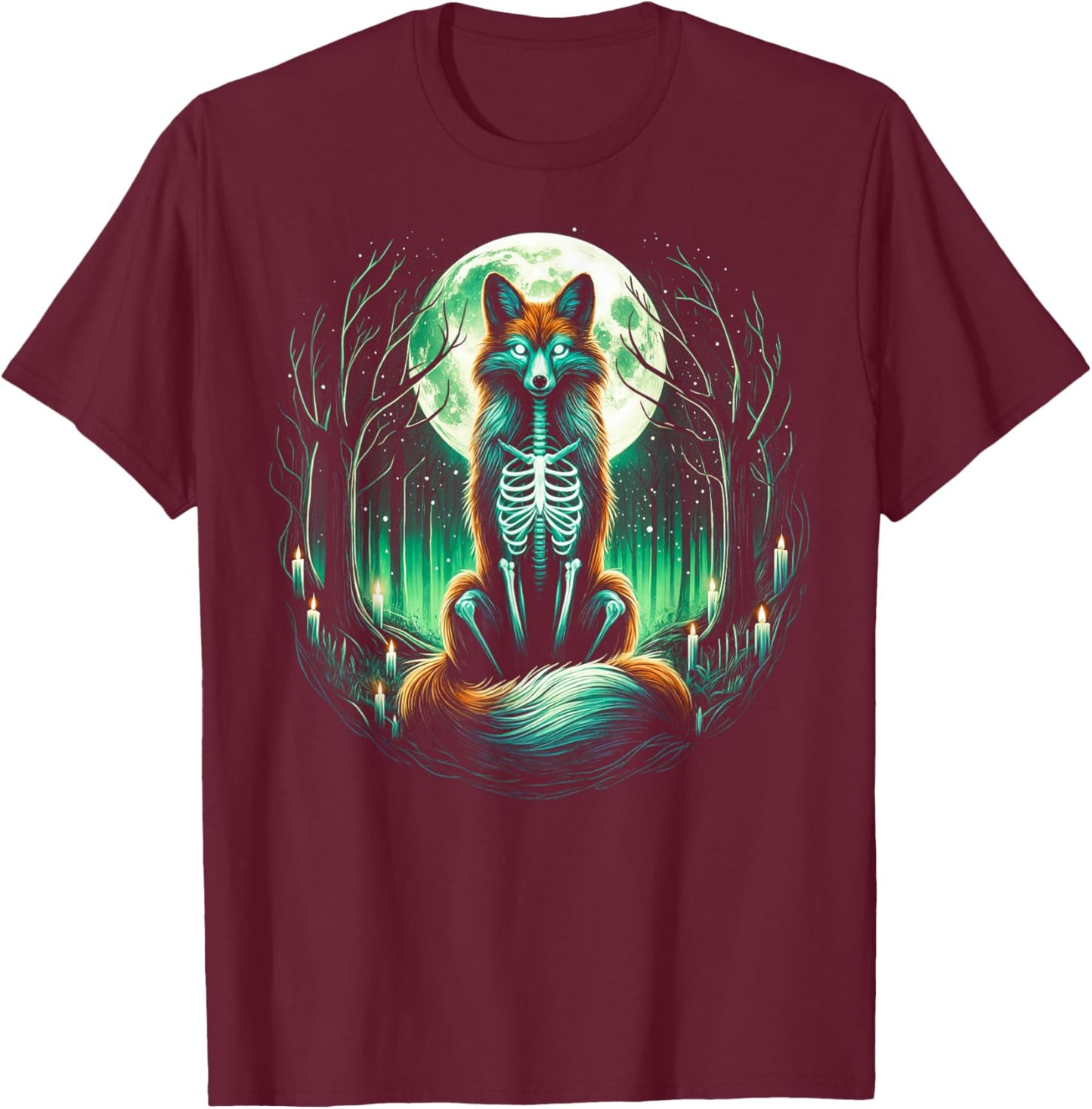 Cool Fox Skeleton Halloween Christmas Birthday T-Shirt - T-Shirt | Maroon