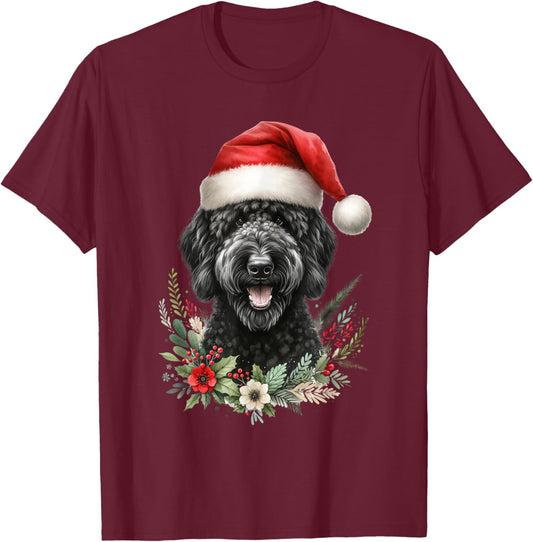 Christmas Black Labradoodle Dog Watercolor Artwork T-Shirt - T-Shirt | Maroon