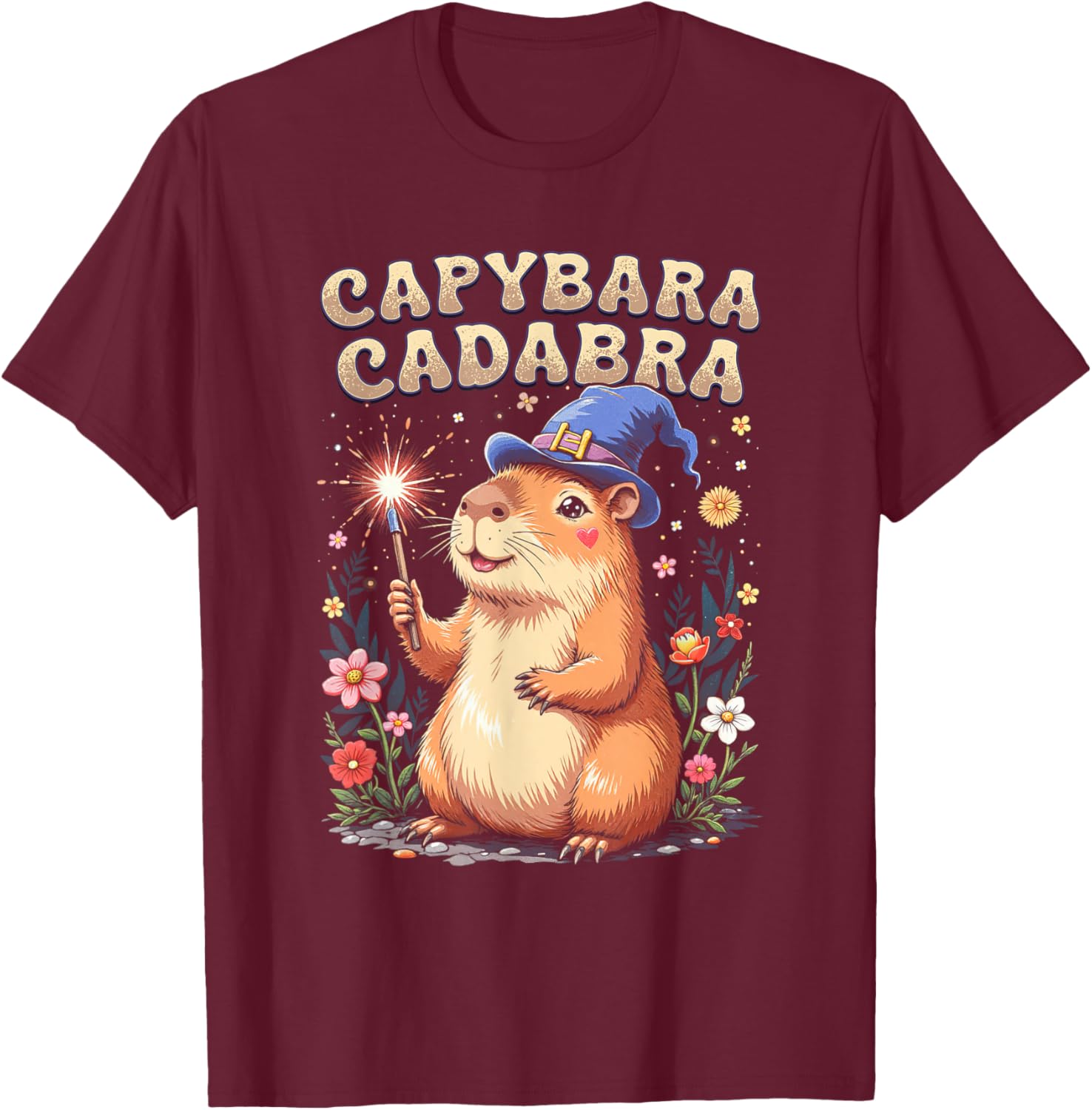 Capybara Cadabra Cute Wizard Capybara Funny T-Shirt - T-Shirt | Maroon