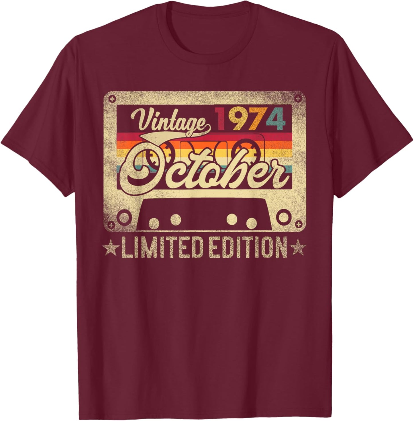 October 1974 Retro 51st Birthday Limited Edition Vintage T-Shirt - T-Shirt | Maroon