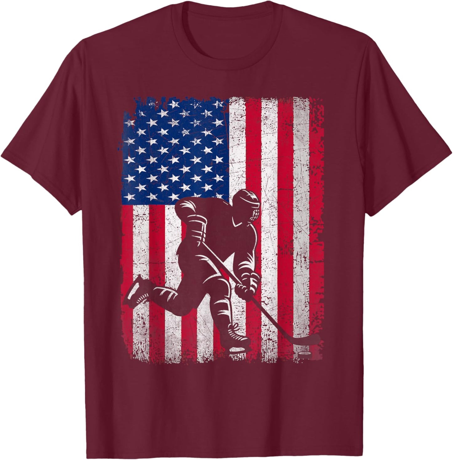 Ice Hockey US American Flag Boys Hockey Player Fan T-Shirt - T-Shirt | Maroon