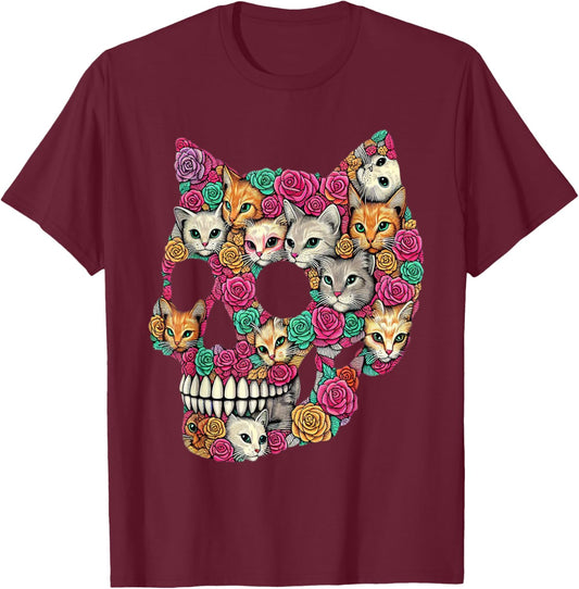 Cat Skull - Kitty Skeleton Halloween Costume Idea T-Shirt - T-Shirt | Maroon