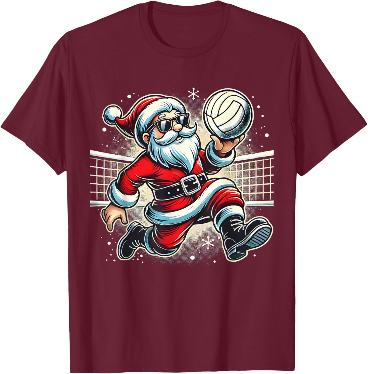 Santa Playing Volleyball Lovers Boys Girls Kids Christmas T-Shirt - T-Shirt | Maroon