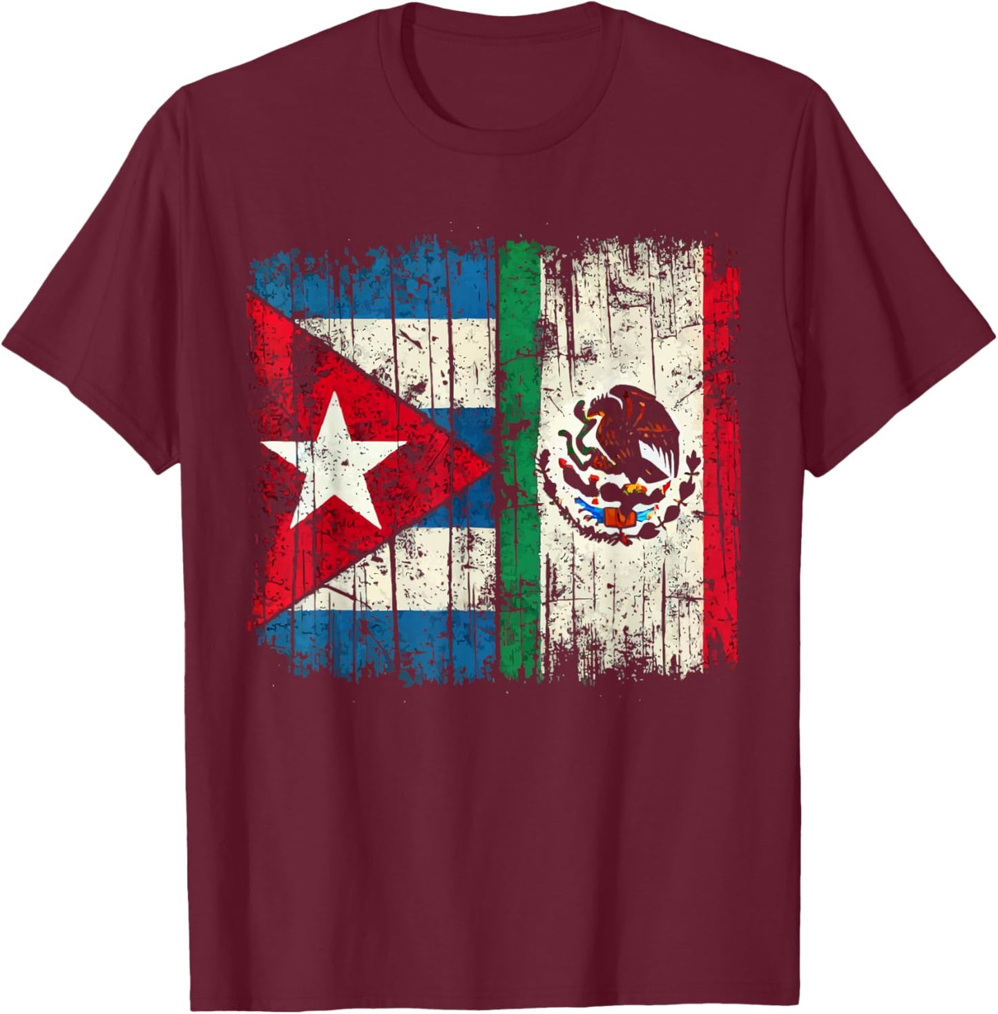 Half Cuban Half Mexican Country Mexico Flag Cuba T-Shirt - T-Shirt | Maroon