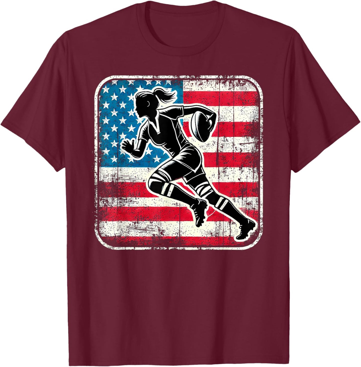 AMERICAN RUGBY Player Woman Flag USA United States T-Shirt - T-Shirt | Maroon