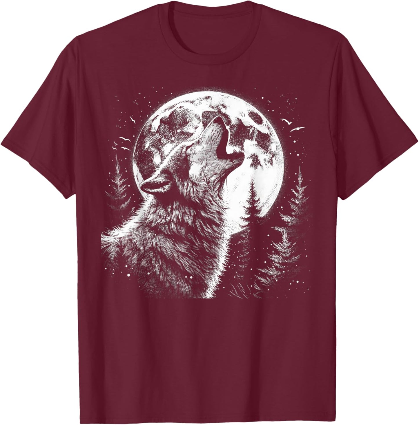 Wolf Howling Moon Forest Nature Wildlife Animal T-Shirt - T-Shirt | Maroon
