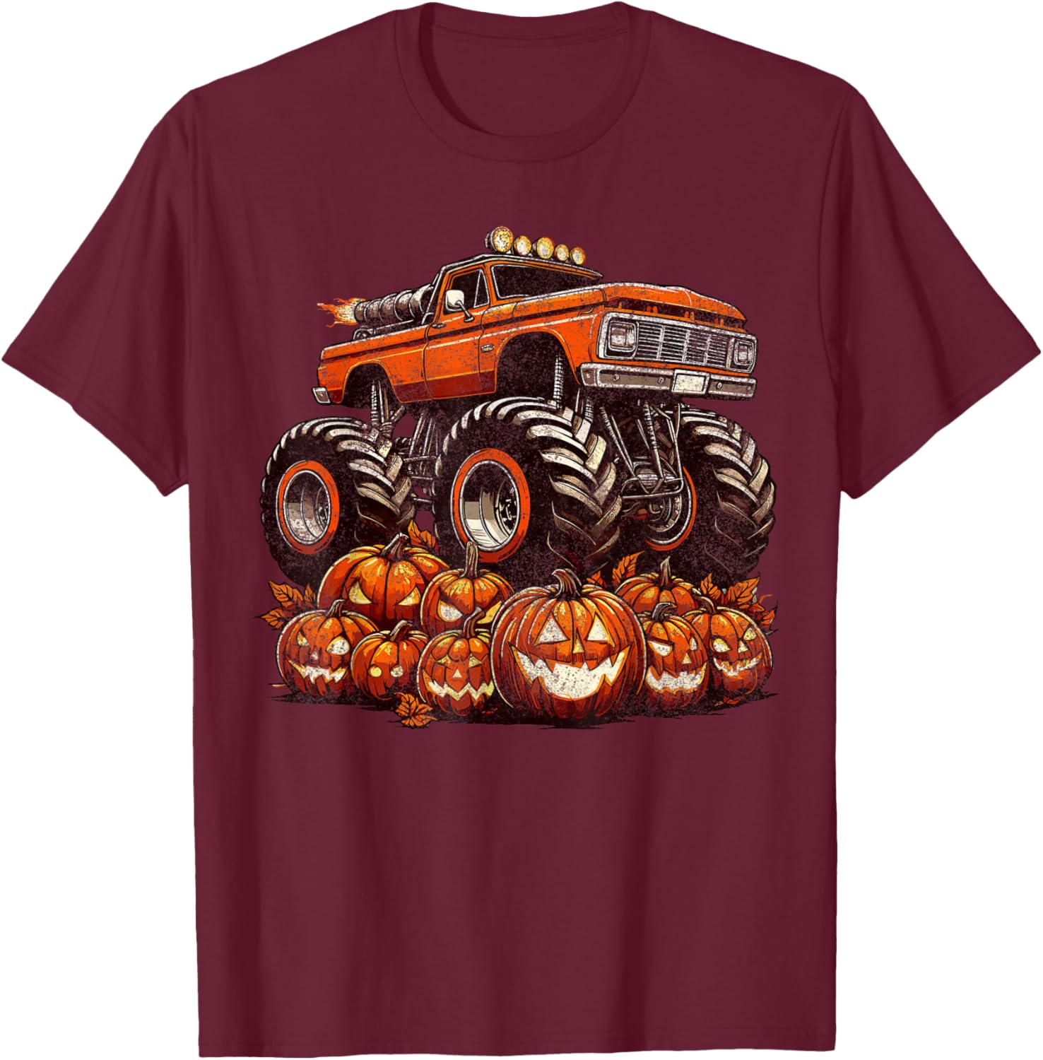 Halloween Monster Truck Boys Pumpkin Halloween T-Shirt - T-Shirt | Maroon