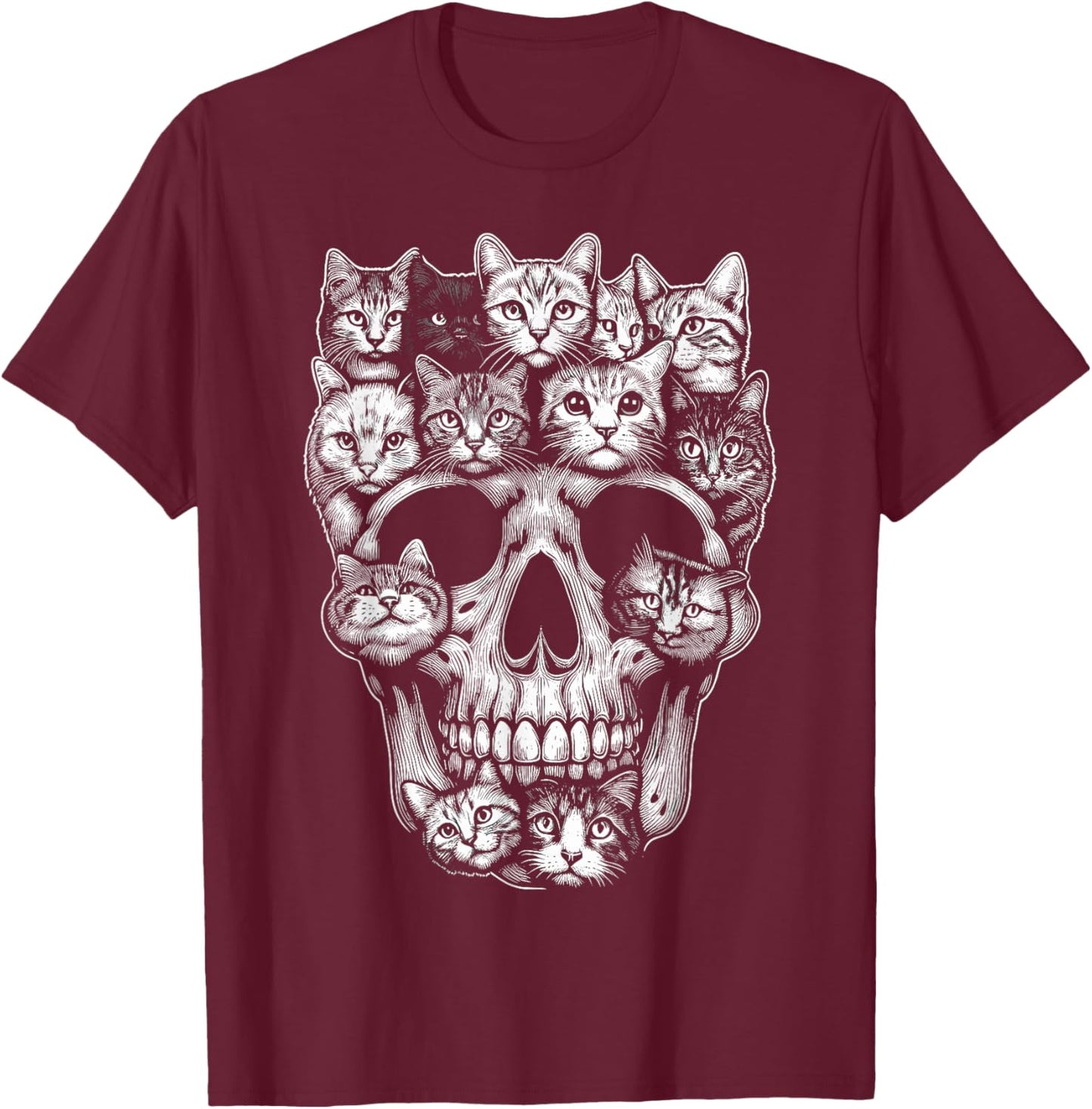Cat Skull Skeleton Kitty Halloween Costume Cat T-Shirt - T-Shirt | Maroon