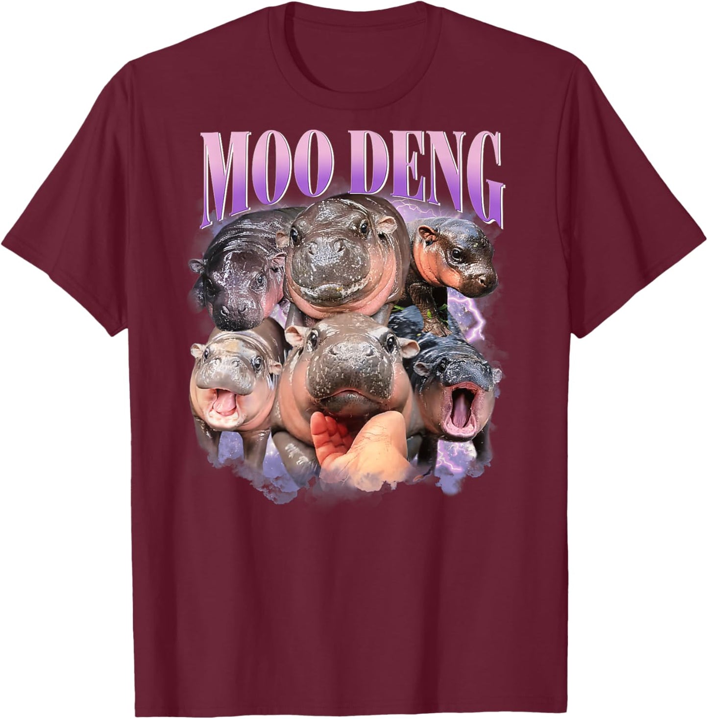 Funny Moo-Deng Baby Pygmy Hippo Cute Zoo For Family On Back T-Shirt - T-Shirt | Maroon