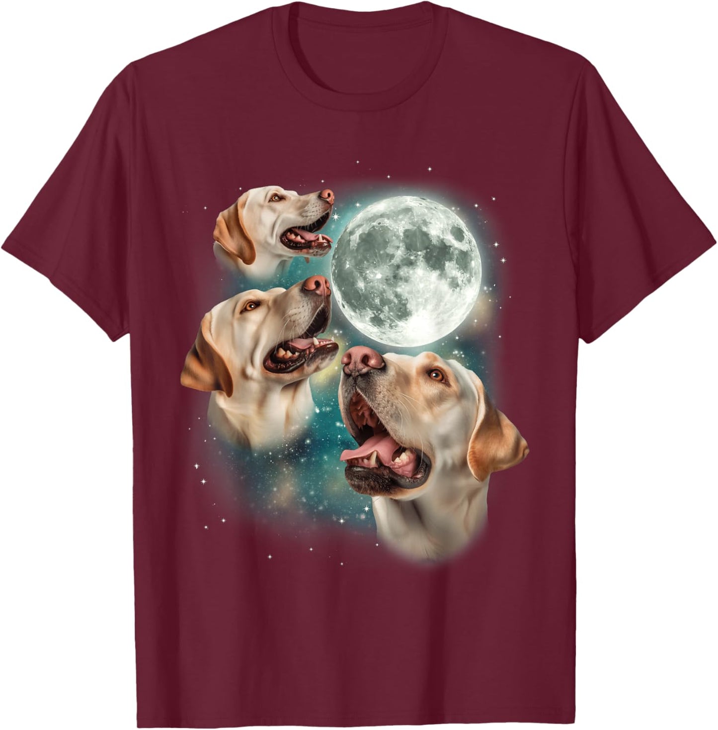 Three Labrador Retriever Moon | 3 Dogs Howling Moon Meme T-Shirt - T-Shirt | Maroon