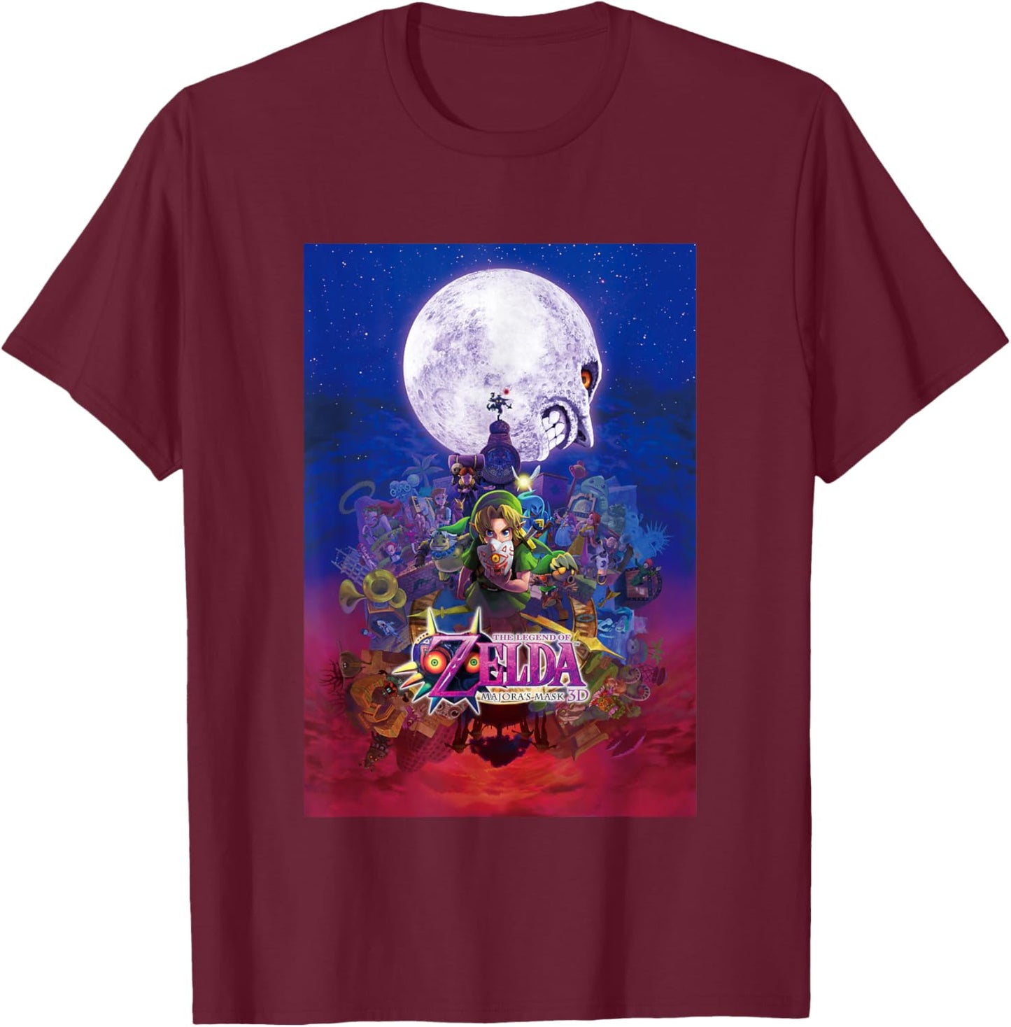 The Legend of Zelda Majora's Mask Gradient Distressed Poster T-Shirt - T-Shirt | Maroon