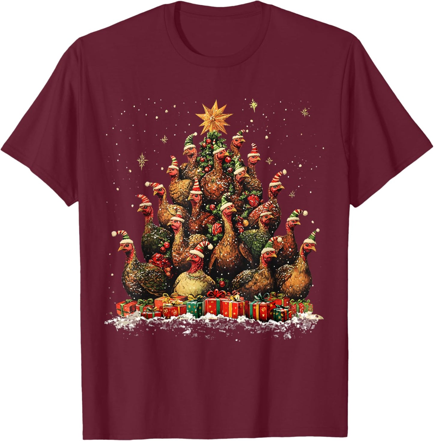 Turkey Christmas Tree Ornament Decor Xmas T-Shirt - T-Shirt | Maroon