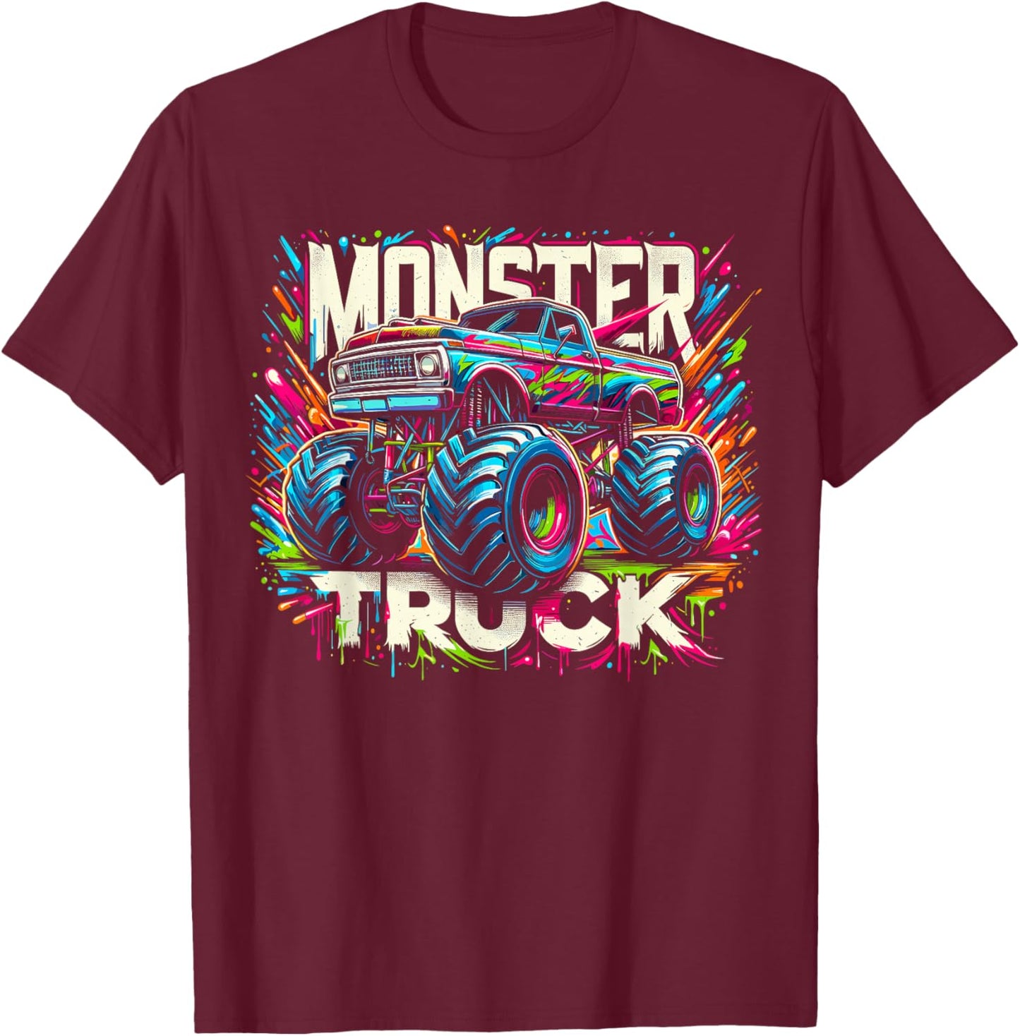 Colorful Graffiti Monster Truck T-Shirt - T-Shirt | Maroon