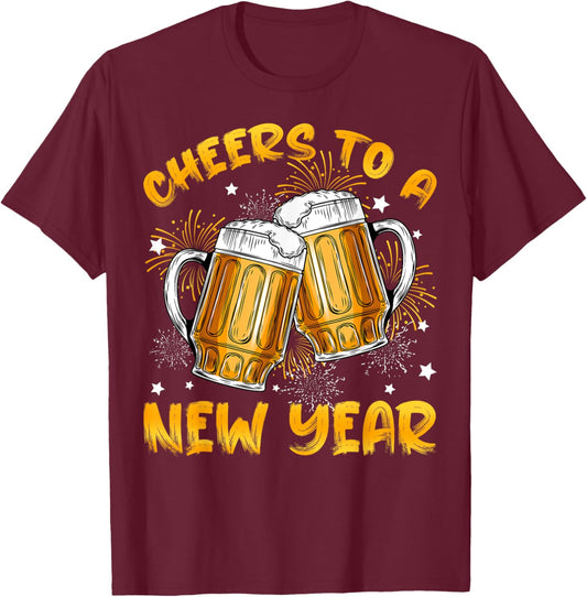 Cheers To A New Year 2026 Beer Glasses New Years Eve Party T-Shirt - T-Shirt | Maroon