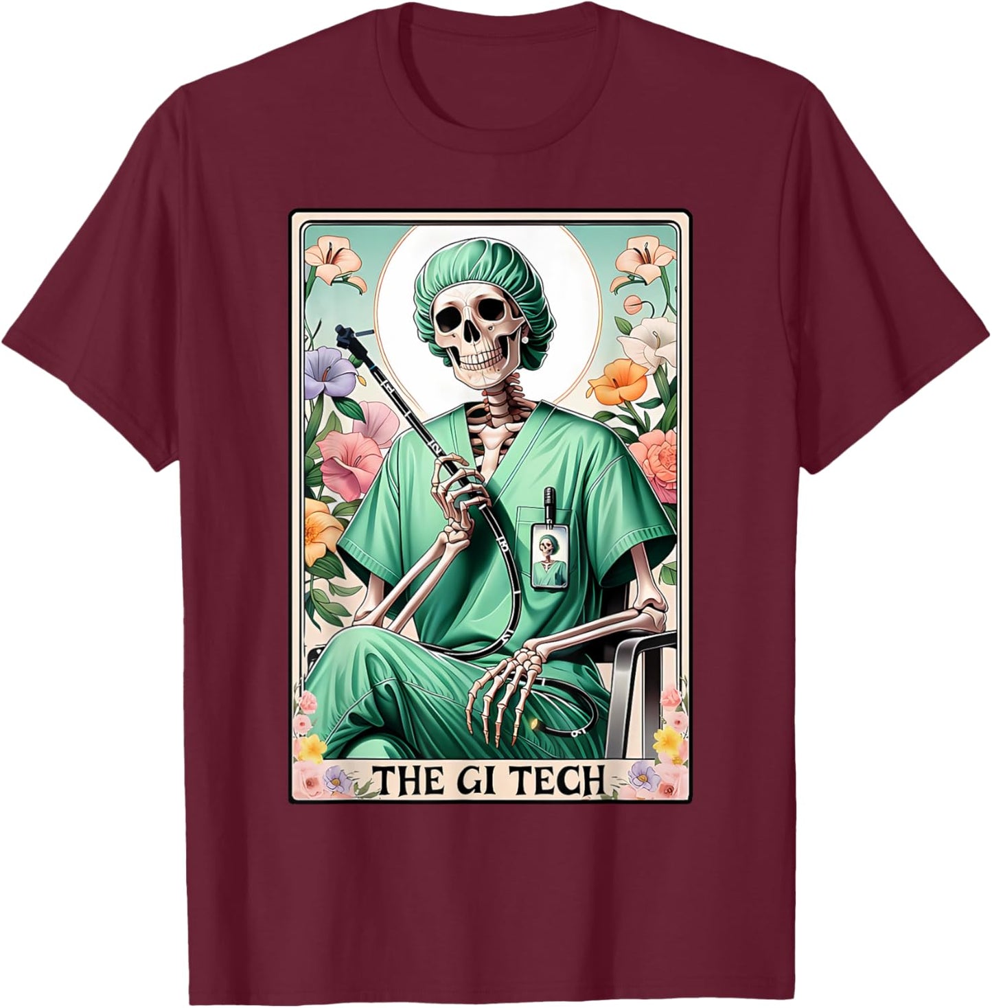 GI Tech Tarot Card Skeleton Gastroenterology GI Crew Endo T-Shirt - T-Shirt | Maroon