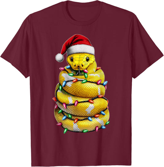 Ball Python Snake Christmas Hat Xmas T-Shirt - T-Shirt | Maroon