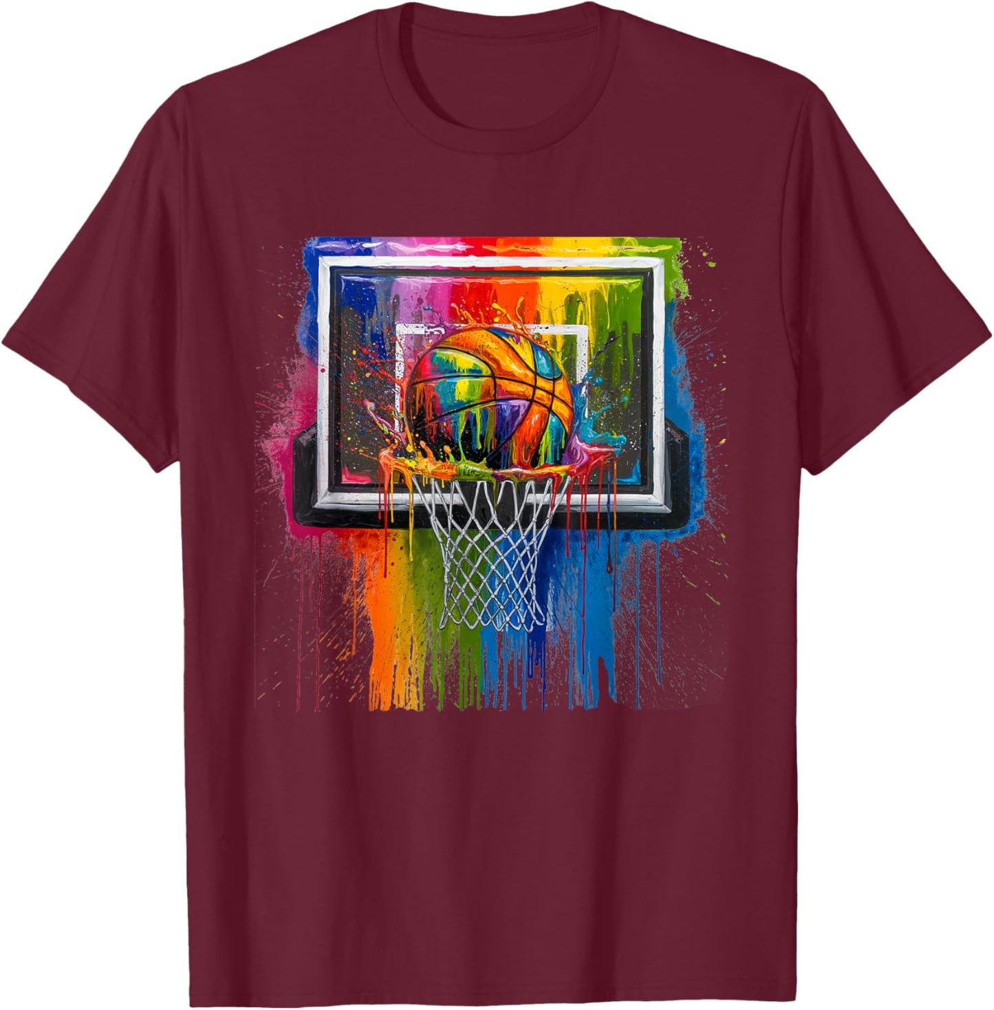 Colorful Basketball Tie Dye Paint Splash Hoop Drip Slam Dunk T-Shirt - T-Shirt | Maroon