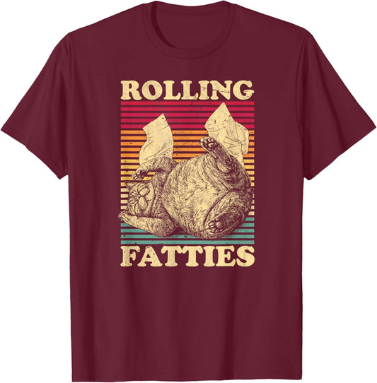 Rolling Fatties Cat Funny Cute Cat Lover Retro Black T-Shirt - T-Shirt | Maroon