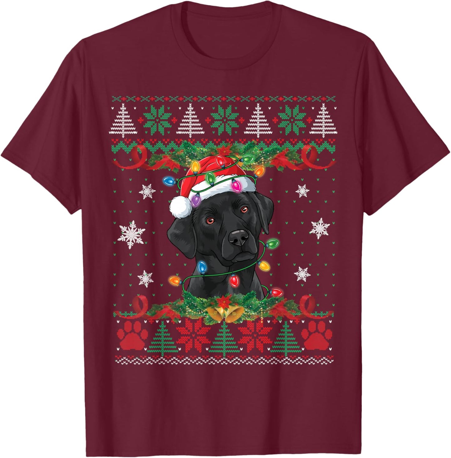 Black Lab Christmas Ugly Sweater Funny Dog Lover Xmas T-Shirt - T-Shirt | Maroon
