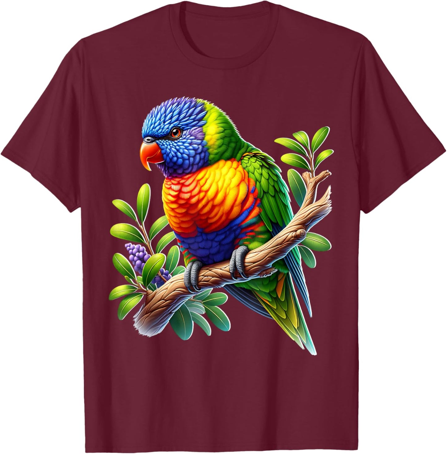 Rainbow Lorikeet Design T-Shirt - T-Shirt | Maroon
