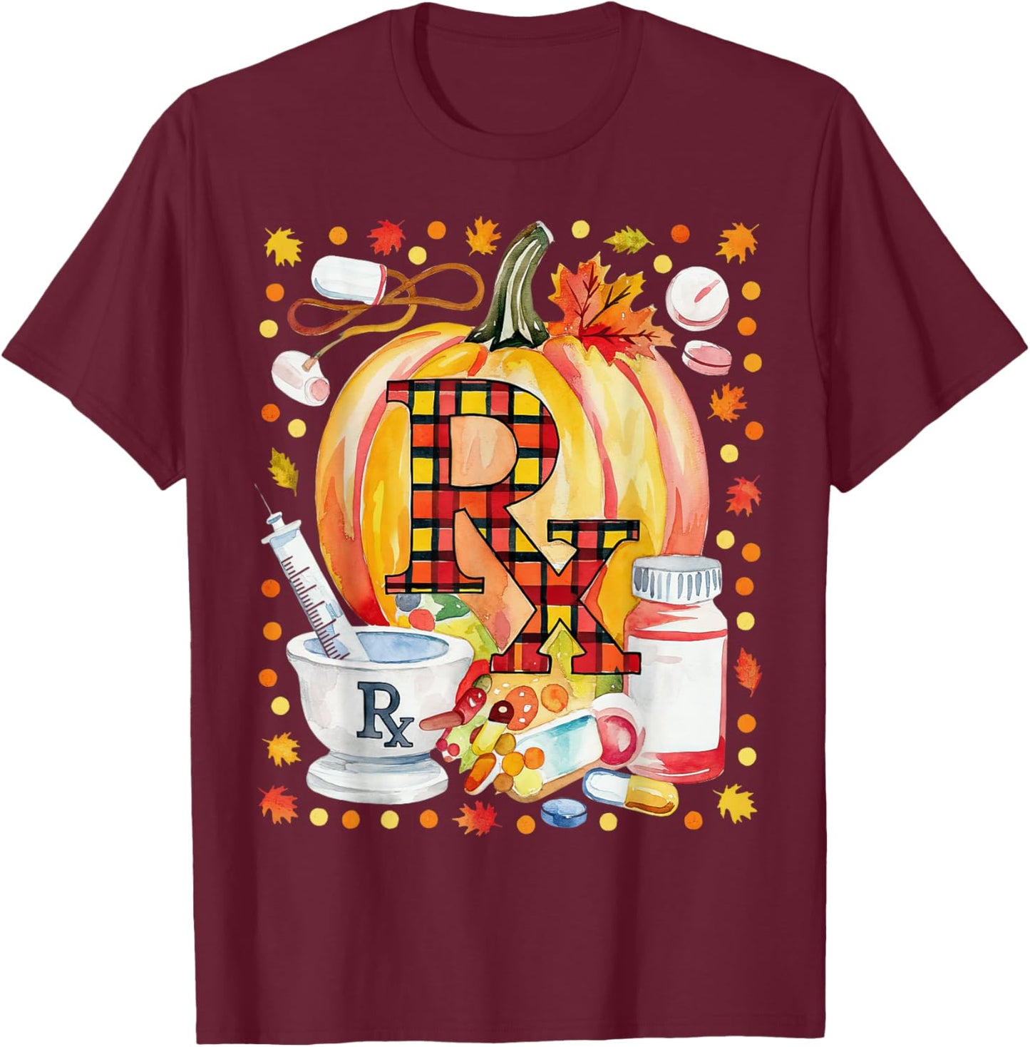 CPhT Pharmacy Technician Fall Autumn Leaves Pumpkin Season T-Shirt - T-Shirt | Maroon