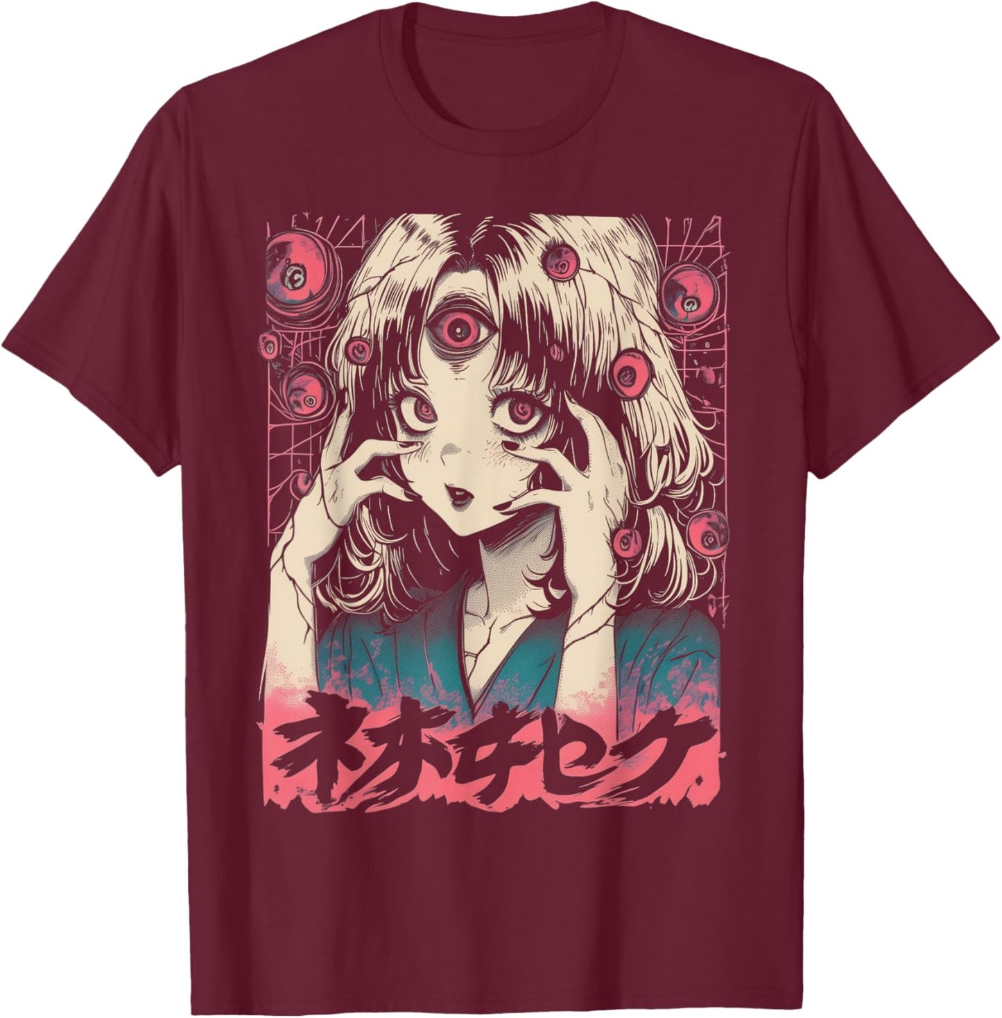 Goth Grunge Demon Anime Girl Waifu Horror Alt Aesthetic T-Shirt - T-Shirt | Maroon