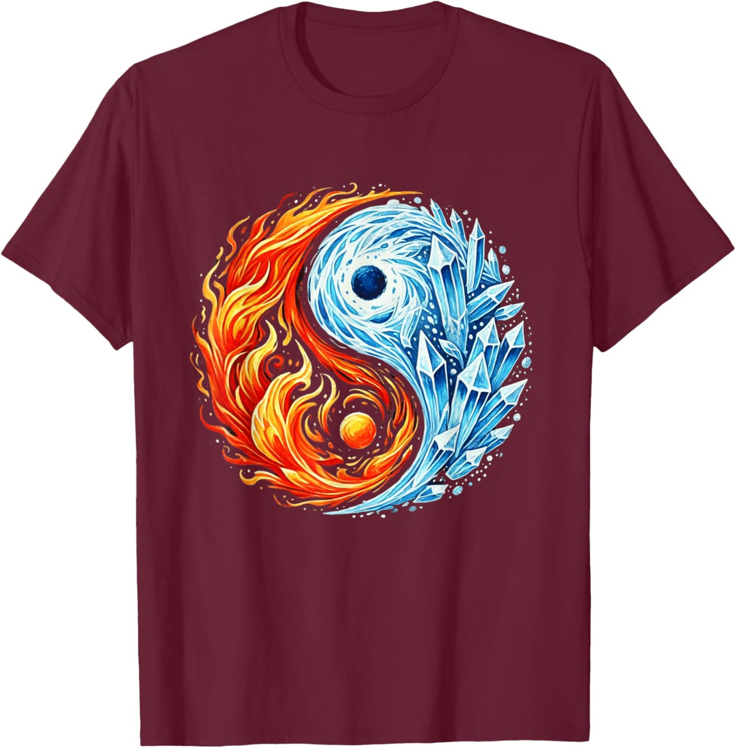 Fire and Ice Yin Yang Elemental Balance Circle Zen Yoga T-Shirt - T-Shirt | Maroon