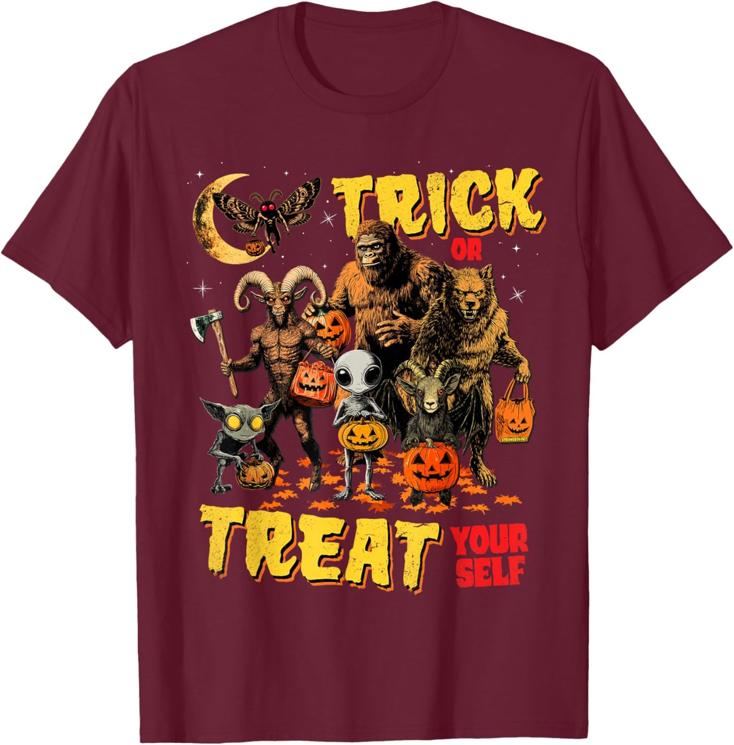 Trick Or Treat Yourself Cryptid Bigfoot Dogman Halloween T-Shirt - T-Shirt | Maroon