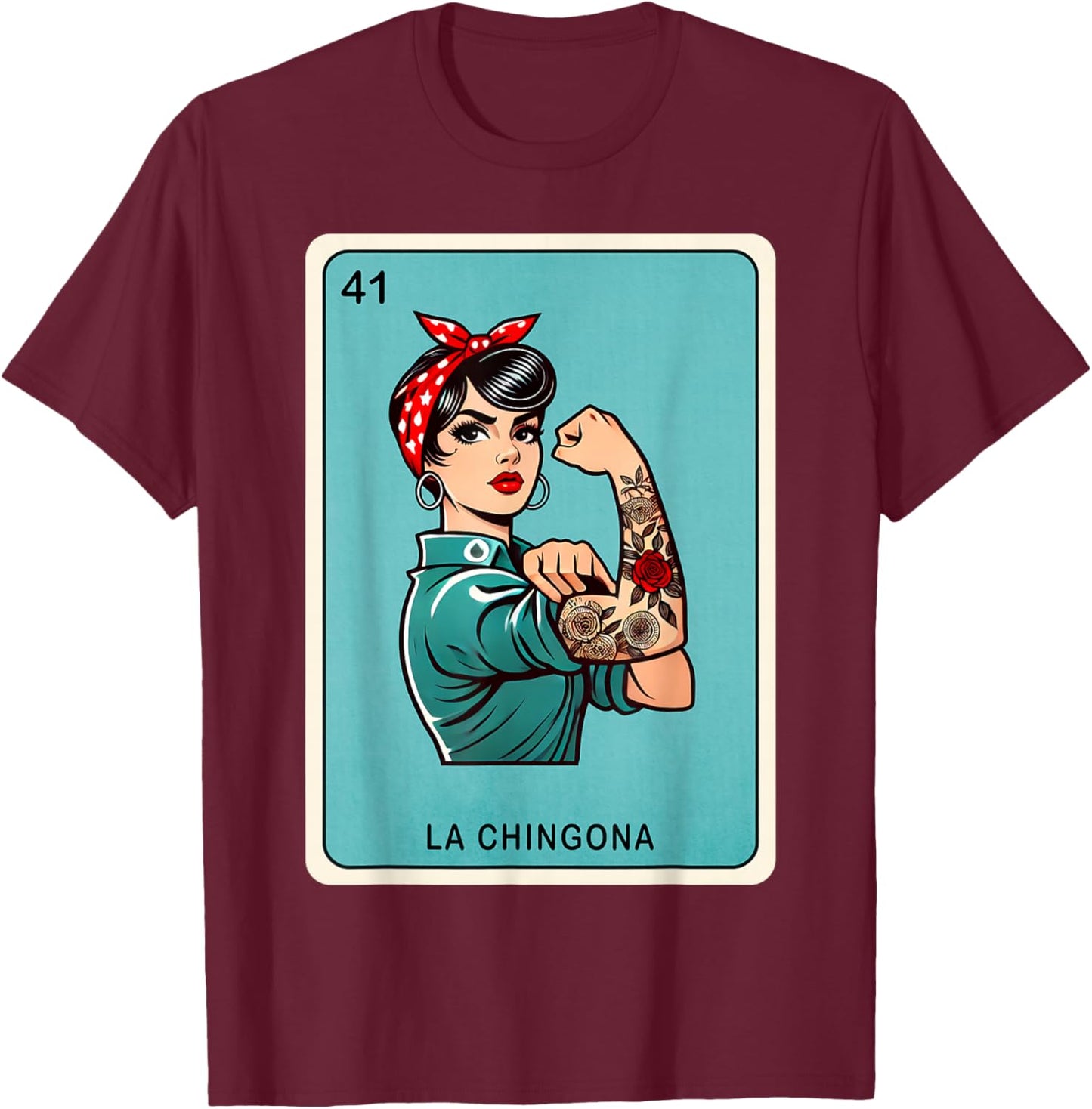 La Chingona Funny Card Mexican Lottery chingona women T-Shirt - T-Shirt | Maroon