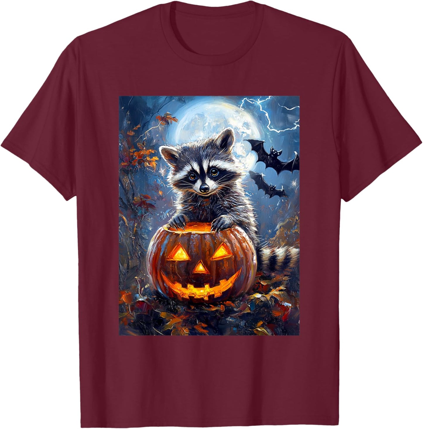 Halloween Girls Boys Spooky Raccoon Pumpkin Kids Halloween T-Shirt - T-Shirt | Maroon