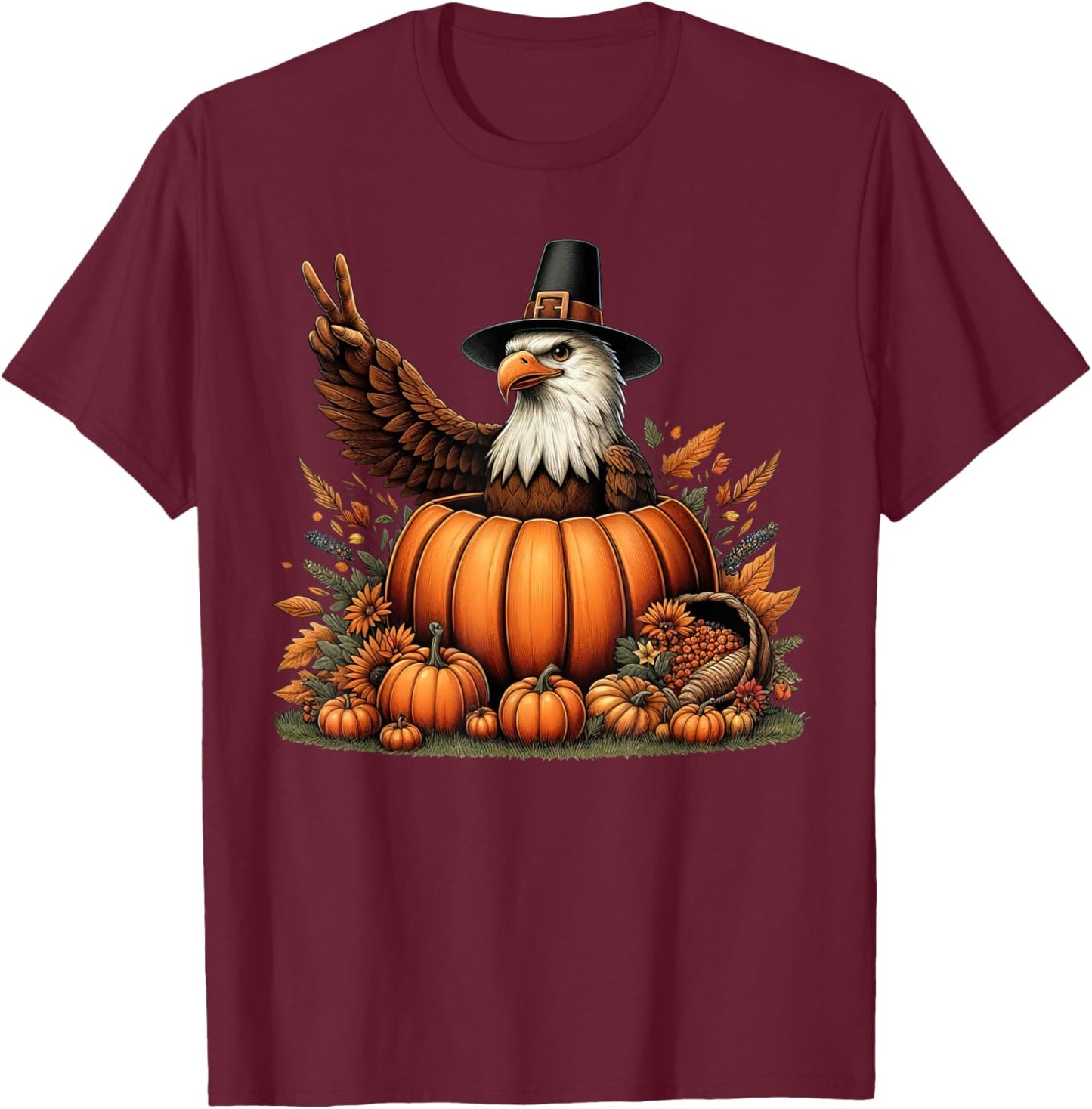 Autumn Pumpkin Fall Eagle Thanksgiving Kids T-Shirt - T-Shirt | Maroon