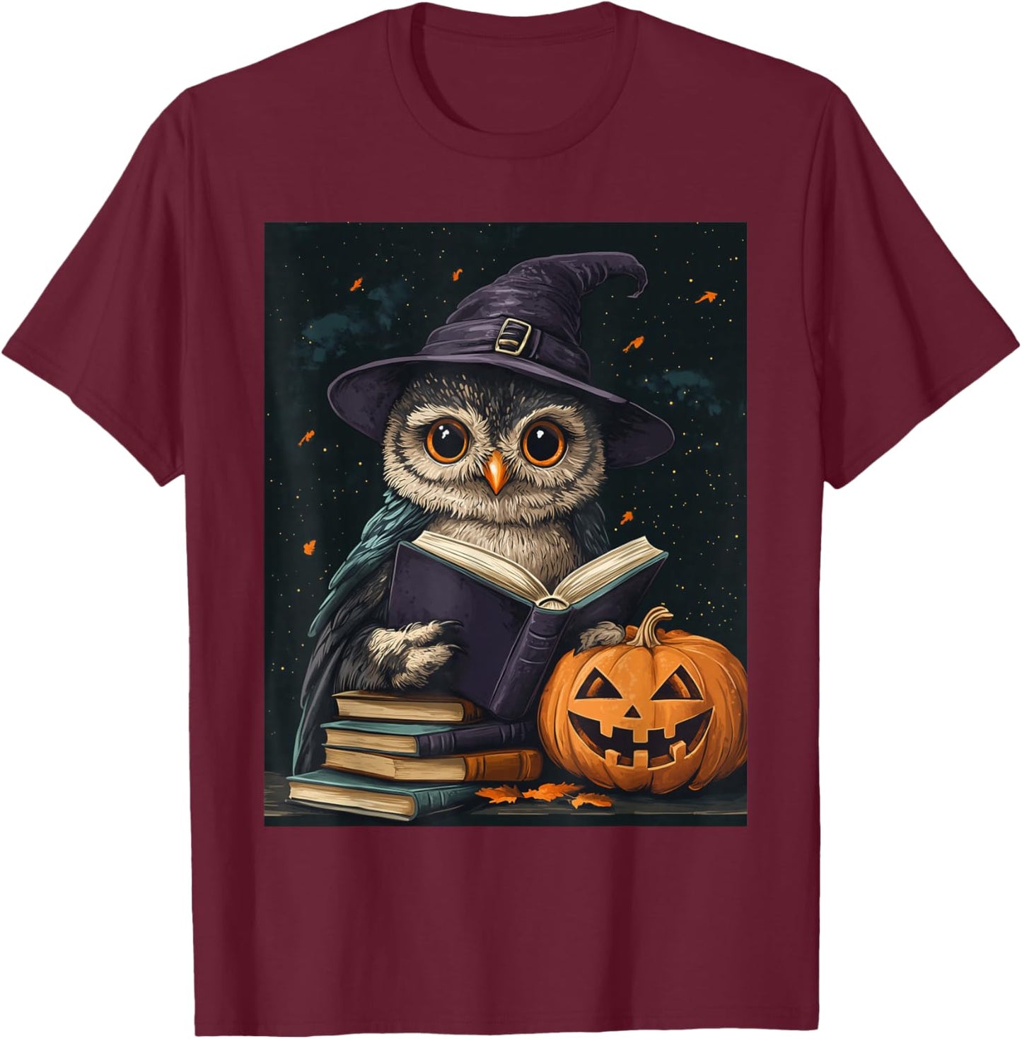 Halloween Girls Owl Book Boys Spooky Pumpkin Kids Halloween T-Shirt - T-Shirt | Maroon