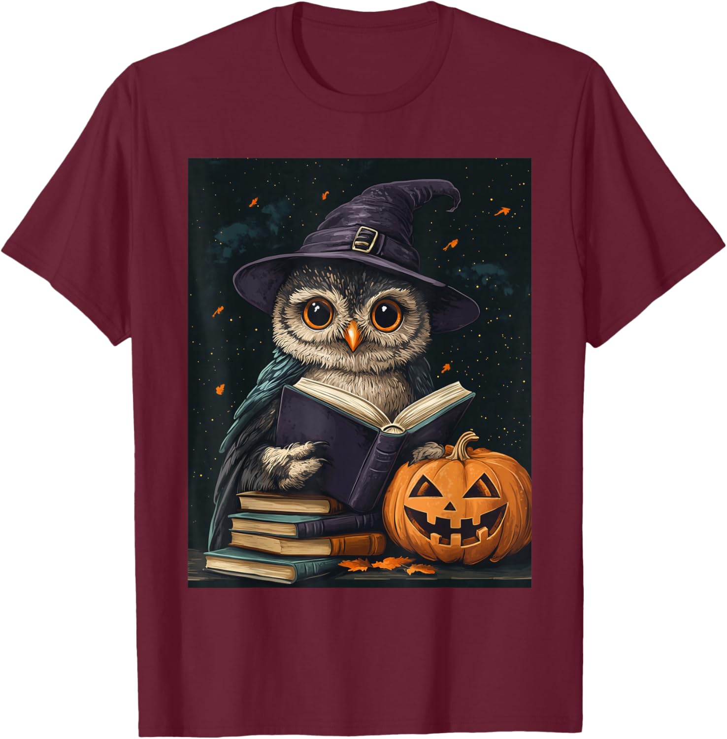 Halloween Girls Owl Book Boys Spooky Pumpkin Kids Halloween T-Shirt - T-Shirt | Maroon