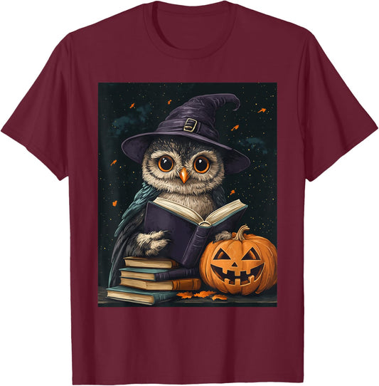 Halloween Girls Owl Book Boys Spooky Pumpkin Kids Halloween T-Shirt - T-Shirt | Maroon
