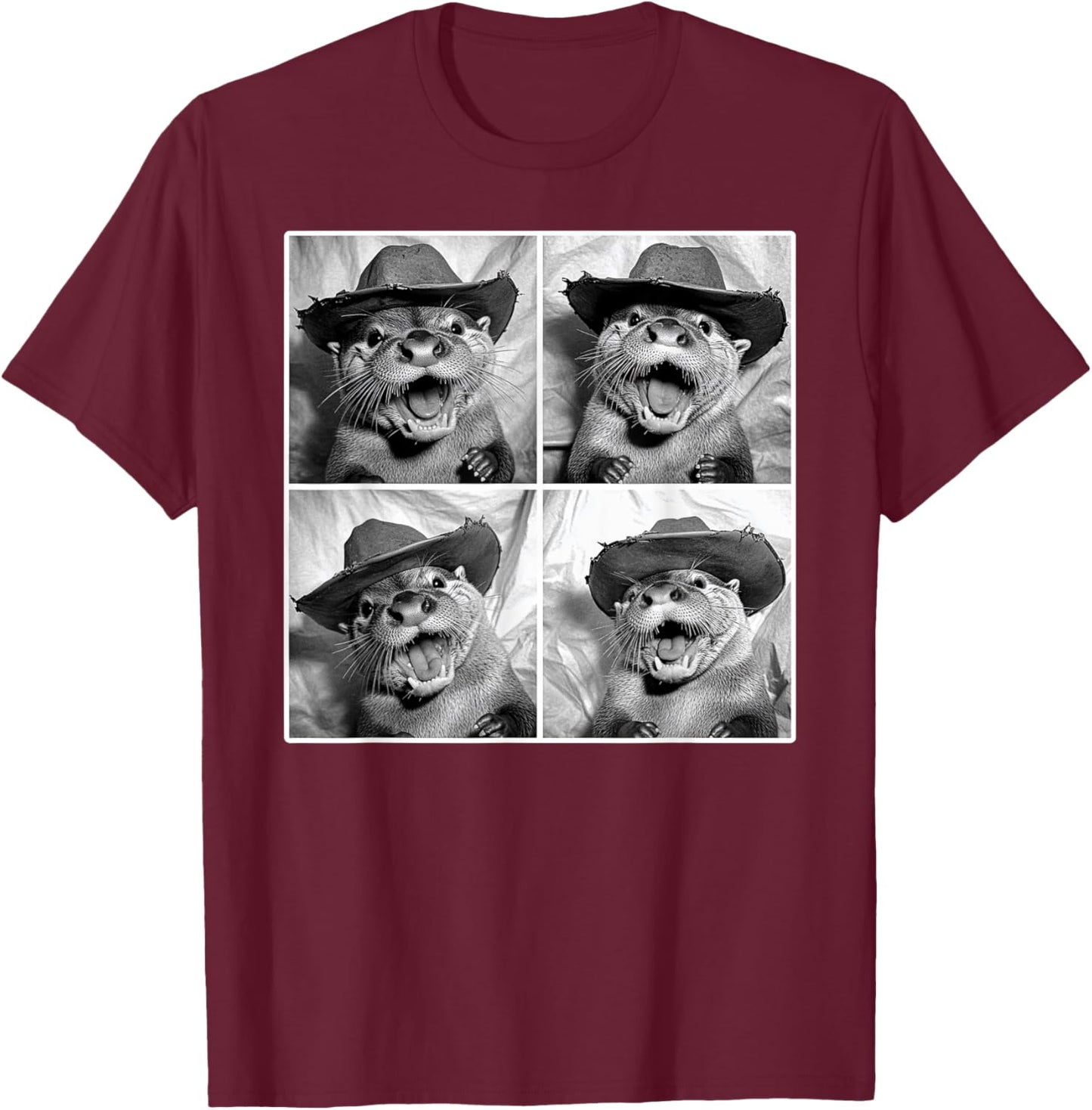 Otter in Cowboy Hat Retro Photobooth Selfie Funny Sea Otter T-Shirt - T-Shirt | Maroon