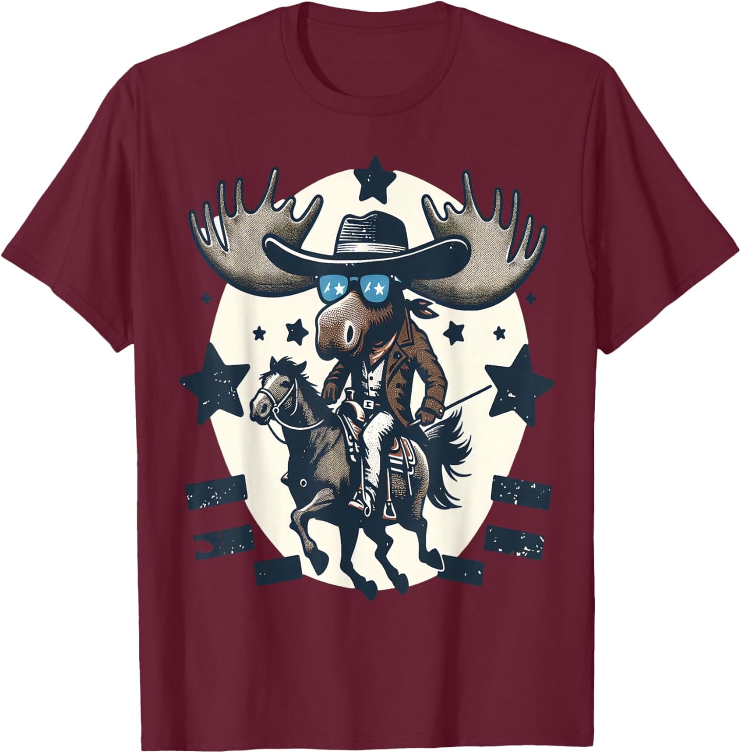 Moose Cowboy on Horse Vintage Elk T-Shirt - T-Shirt | Maroon