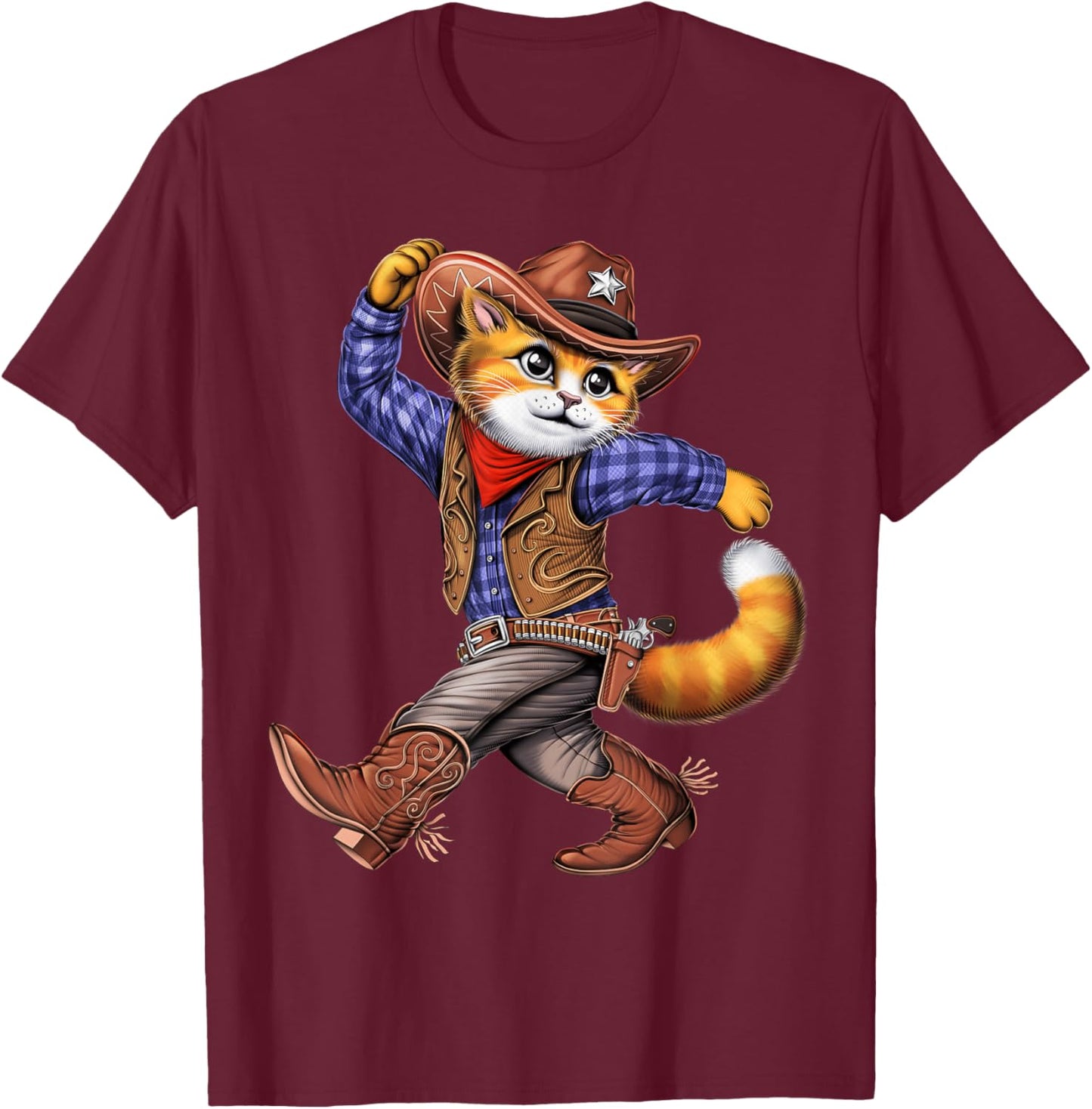 Cat Cowboy Western Country Rodeo Funny Cat T-Shirt - T-Shirt | Maroon