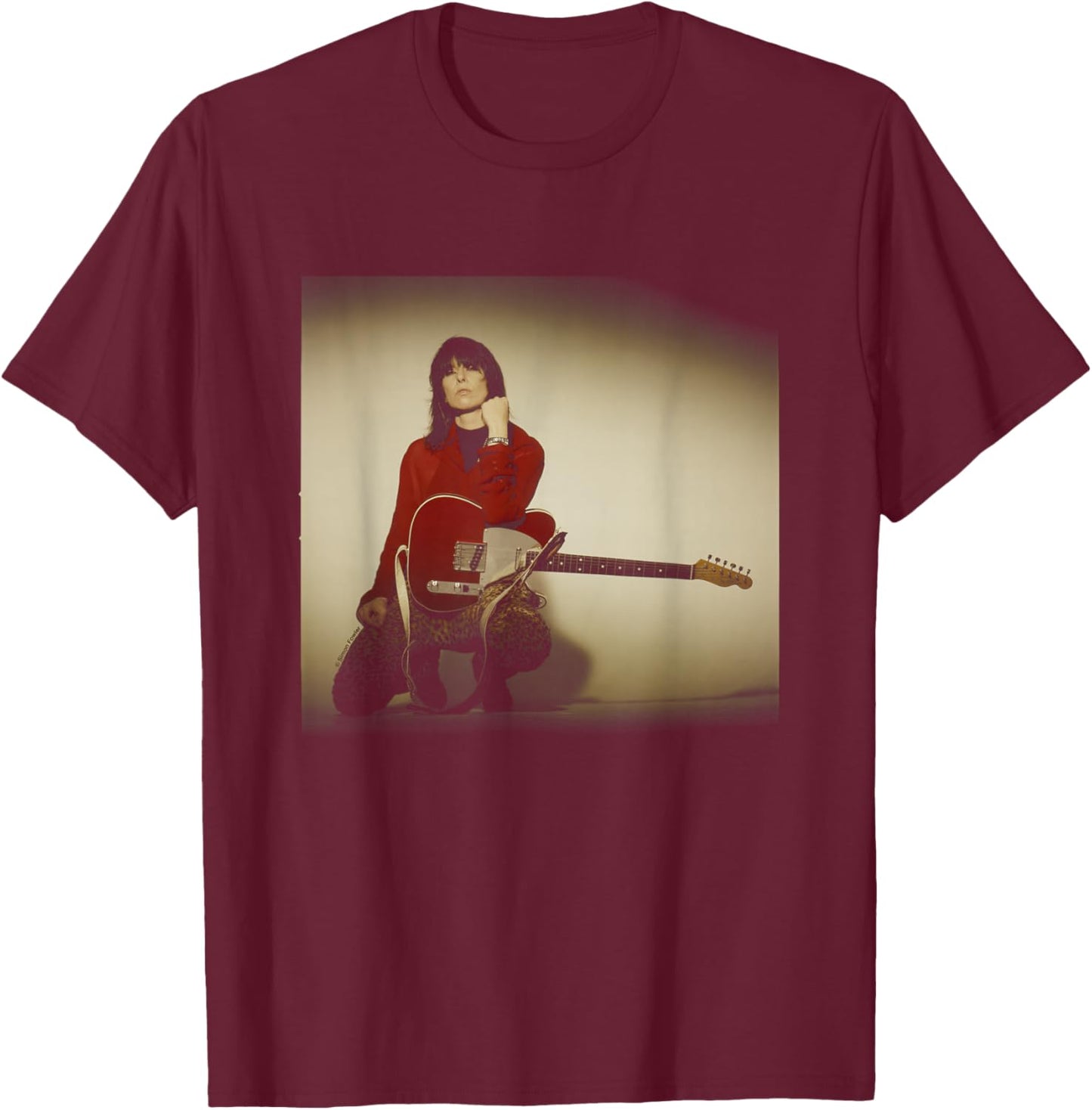 The Pretenders Chrissie Hynde Guitar Shoot By Simon Fowler T-Shirt - T-Shirt | Maroon