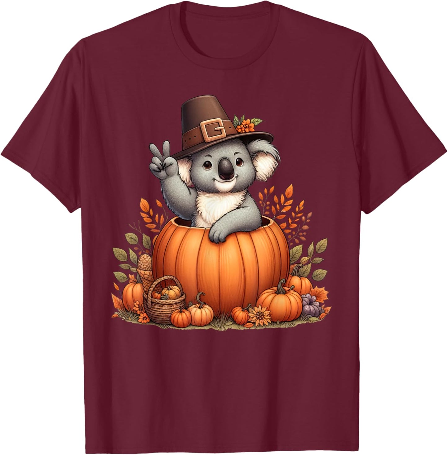 Autumn Pumpkin Fall Koala Thanksgiving Kids T-Shirt - T-Shirt | Maroon