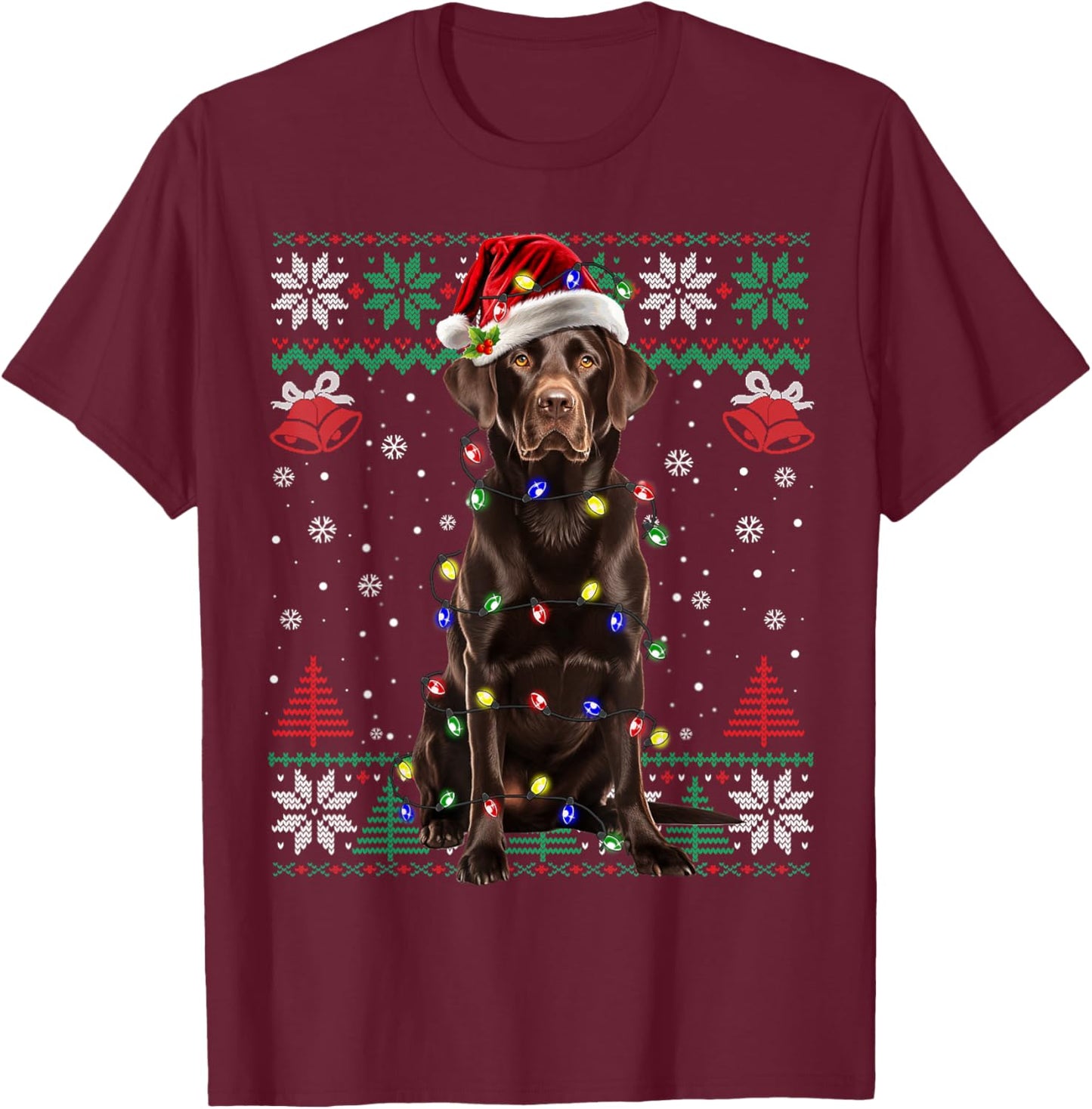 Chocolate Labrador Christmas Santa Ugly Sweater Lab Dog Love T-Shirt - T-Shirt | Maroon