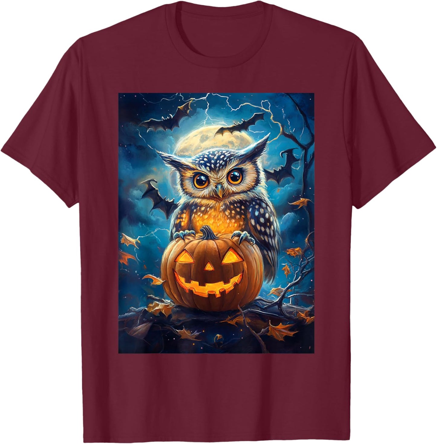 Halloween Girls Owl Boys Spooky Scary Pumpkin Kids Halloween T-Shirt - T-Shirt | Maroon