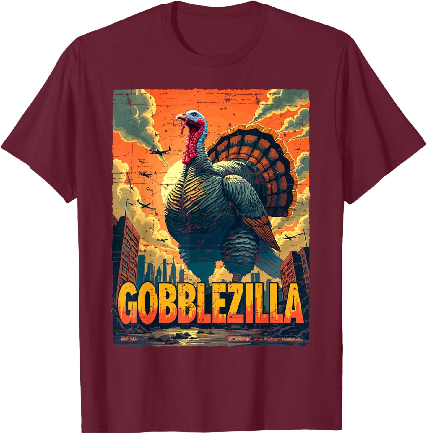 Vintage Funny Thanksgiving Day Gobblezilla Turkey Humor T-Shirt - T-Shirt | Maroon