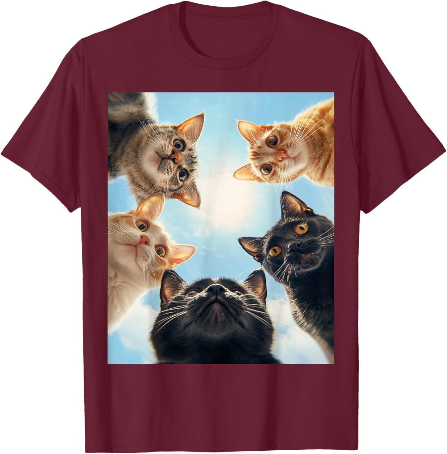 Cat Lover Black White Orange Funny Cat Face T-Shirt - T-Shirt | Maroon
