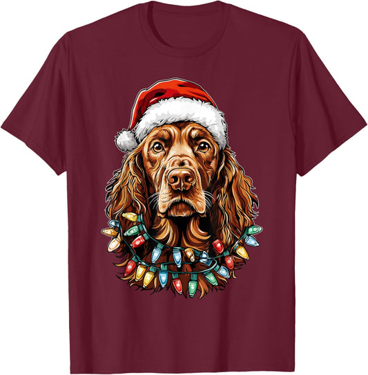 Irish Setter Dog Christmas Hat Xmas T-Shirt - T-Shirt | Maroon