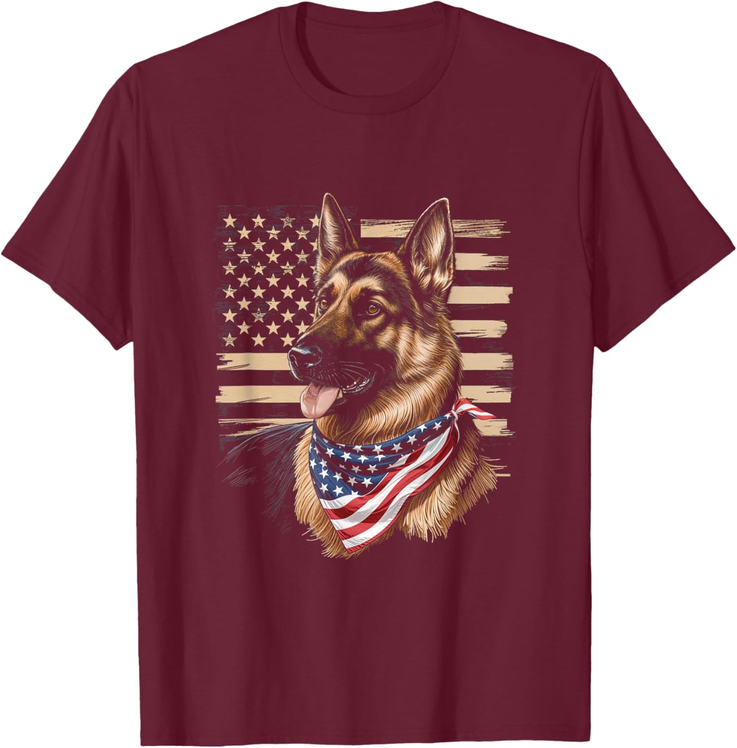 German Shepherd Dog American Flag Patriot Dog Lovers T-Shirt - T-Shirt | Maroon