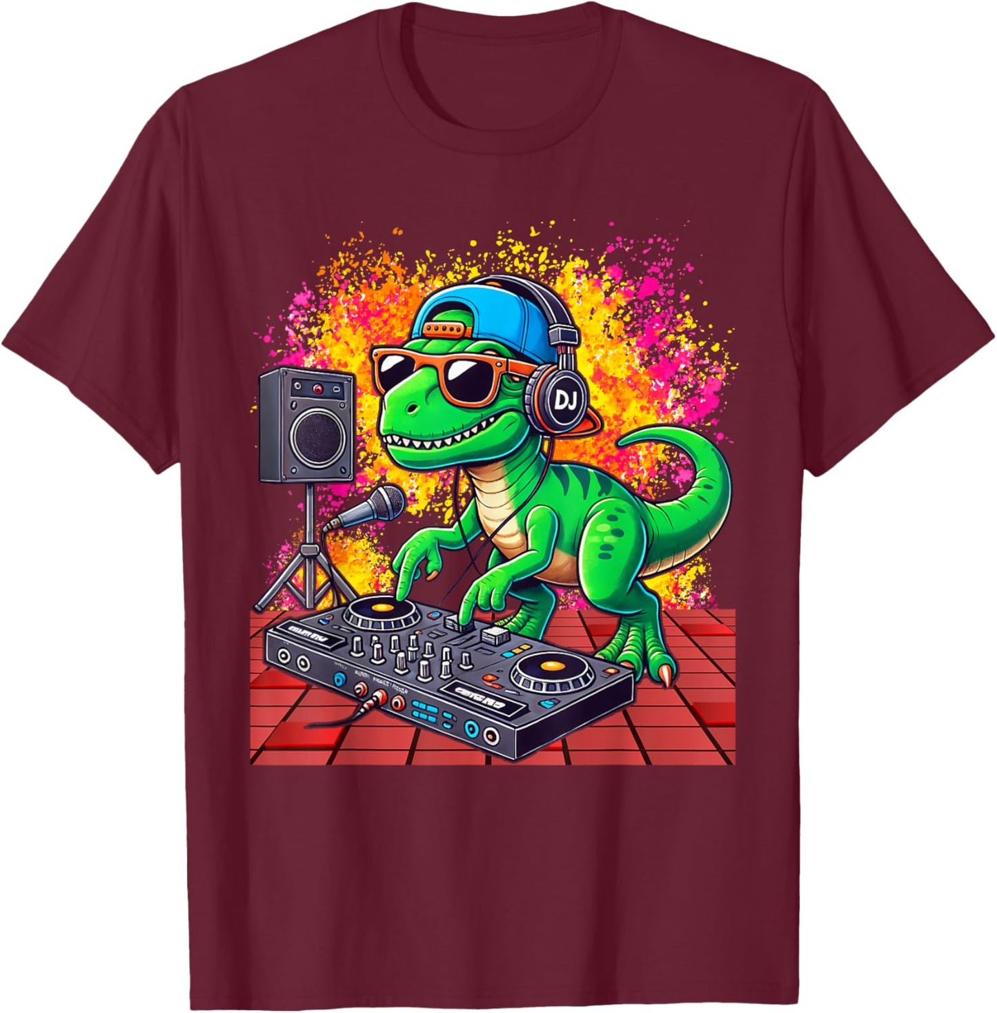 T Rex DJ Party Club Floppy Jockey EDM Dance T-Shirt - T-Shirt | Maroon