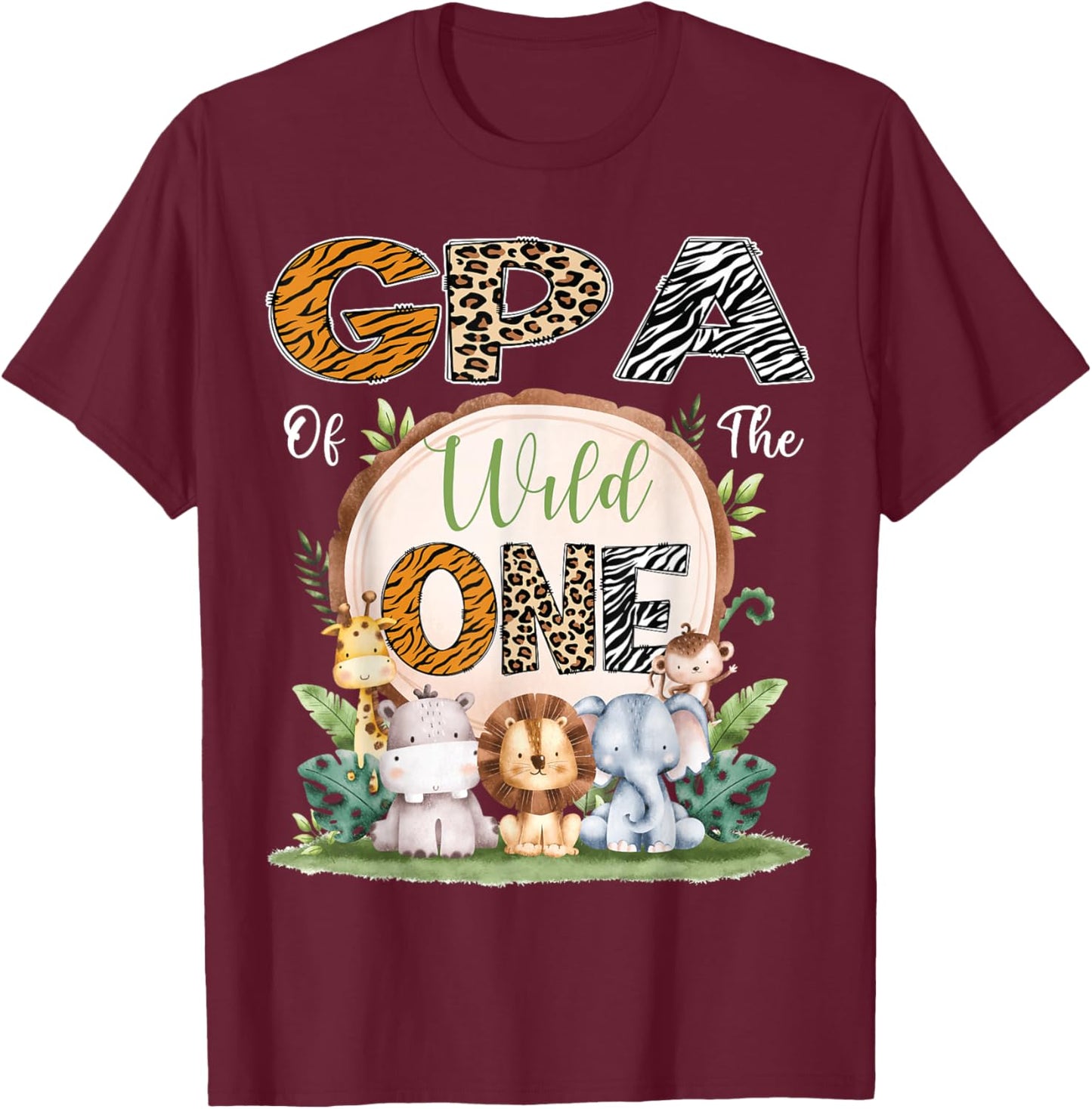 GPA Of The Wild One First Birthday Safari Woodland T-Shirt - T-Shirt | Maroon