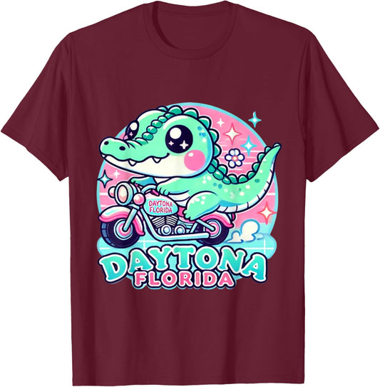 Daytona Youth Florida Alligator Motorcycle kids Girls Cute T-Shirt - T-Shirt | Maroon