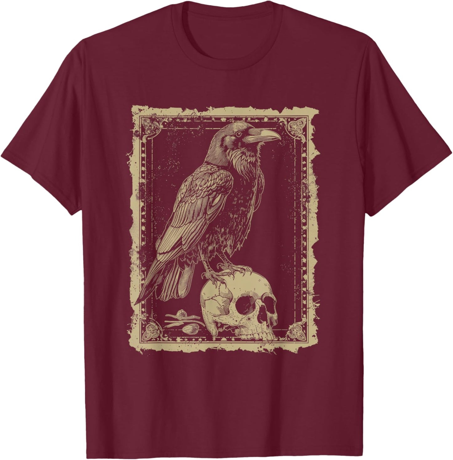 Tarot Card Raven T-Shirt - T-Shirt | Maroon